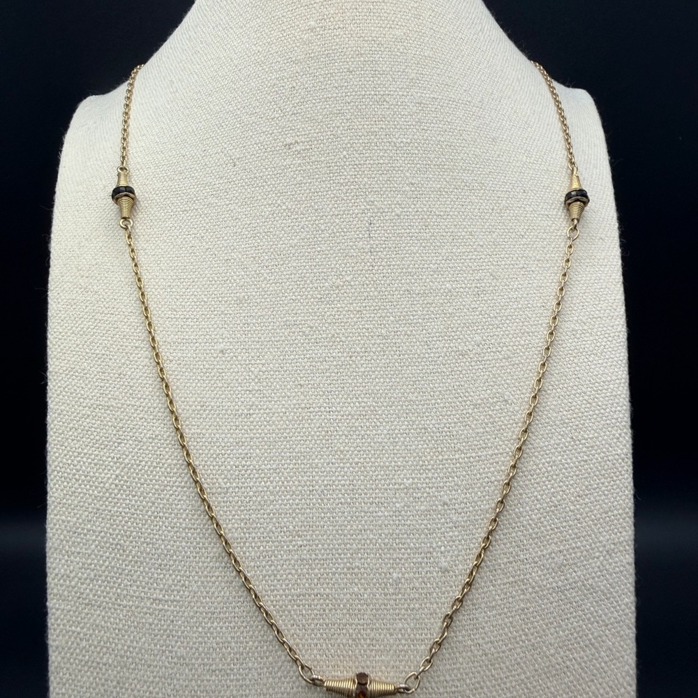 Vintage HOBE Signed Long Chain Necklace 30” w/Amber Rhinestone Stations Layering